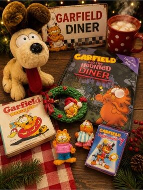 Vintage Garfield & Friends 7pc Toy & Book Lot Odie Plush Figures